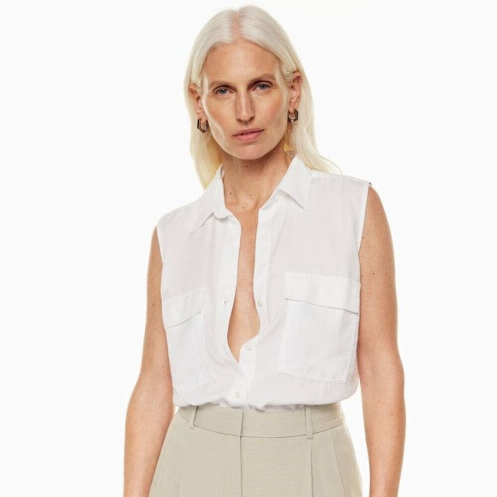Aritzia Babaton Black Utility Sleeveless Shirt size XS - Picture 3 of 9
